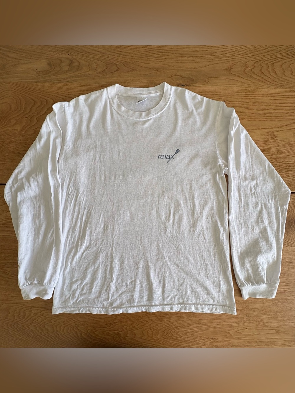 Vintage Anvil Relax Lacrosse Graphic T-Shirt Mens L White Long Sleeve USA Fabric